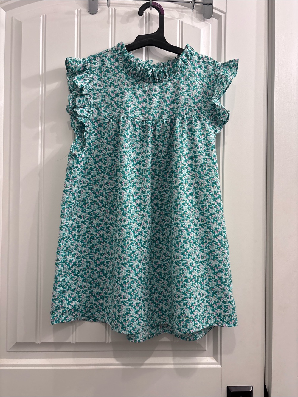 Staccato Teal Floral Ruffle-Sleeve Blouse